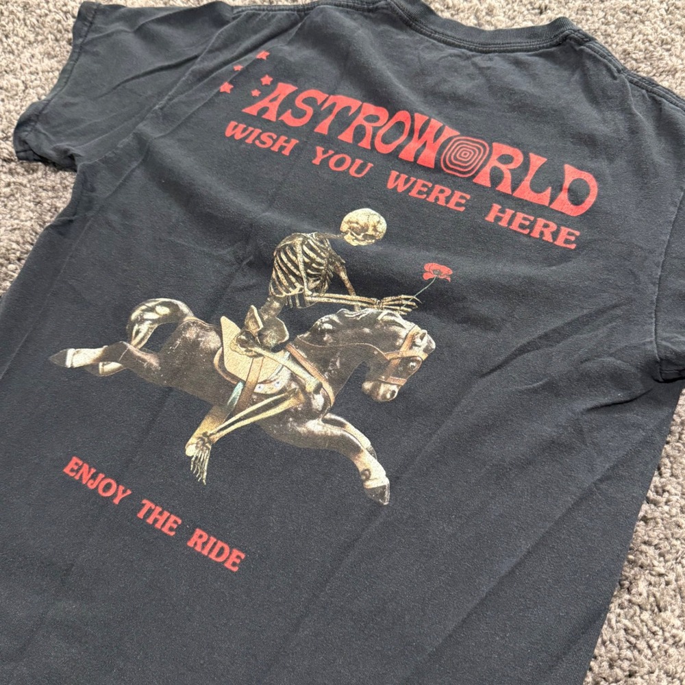 Rare Travis Scott Astroworld T-Shirt Mens Black Skeleton Graphic Size M
